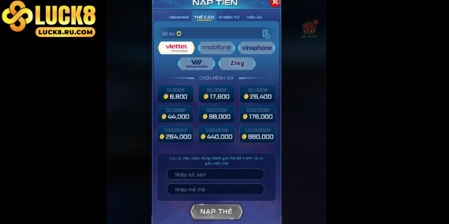 Thẻ cào được sử dụng để nạp tiền