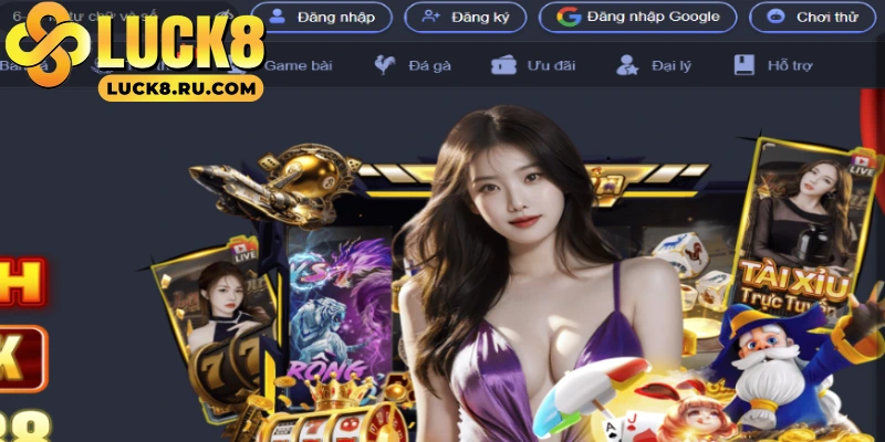 Trang chủ với nút đăng ký nổi bật ngay góc phải màn hình